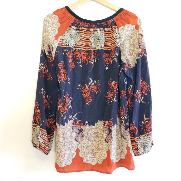 Meadow Rue Blossom Peasant Blouse Red Silk Large - Picture 6 of 7